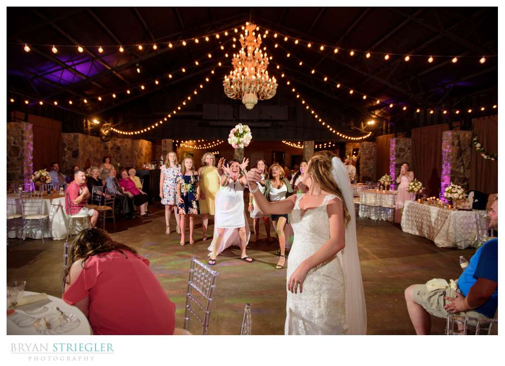 bouquet toss at Matt Lane Farm